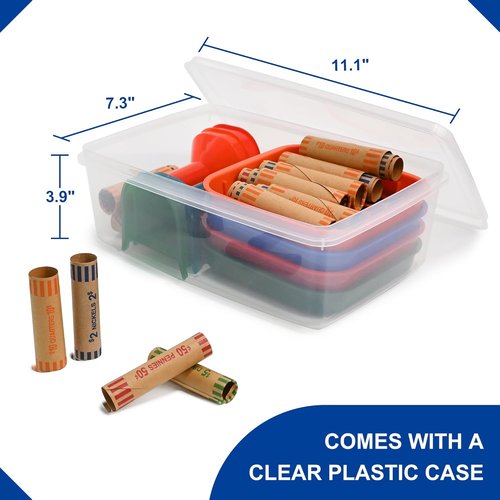 ESSENTIAL Coin Sorter Trays & Counter Tubes - 60 Assorted Preformed Coin Wrapper Rolls Included
