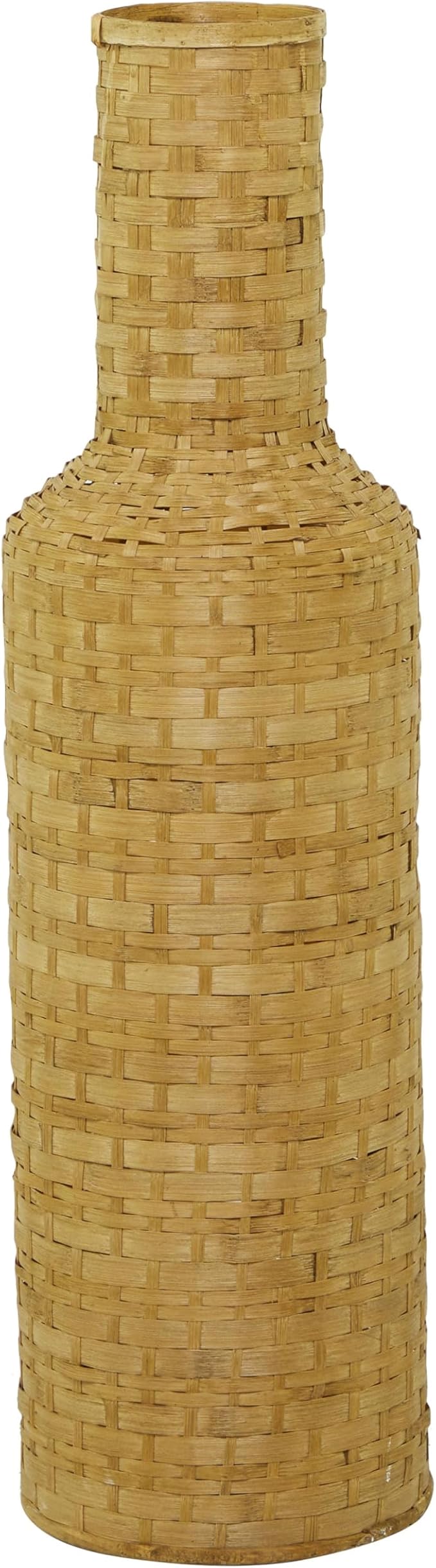 Deco 79 Bamboo Wood Decorative Vase Tall Woven Floor Centerpiece Vase, Vase for Home Decoration 8" x 8" x 30", Brown