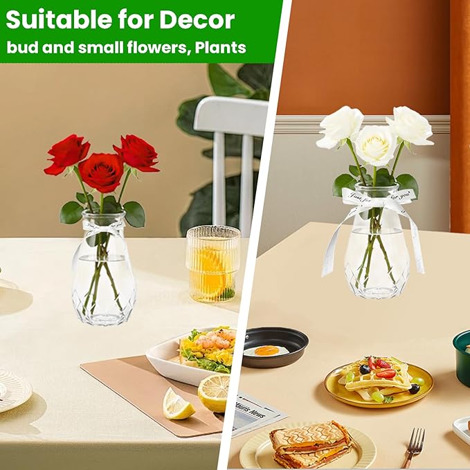 20 Pack Plastic Vases, 6 Inch Bulk Clear Acrylic Vase with Wrapping Ribbon, Small Plastic Vases for Centerpiece Flowers Home Wedding Party Decorations