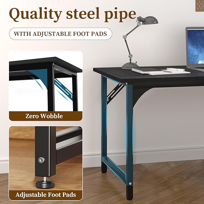 Computer Desk, 55 Inch Home Office Desks, Office Desk for Gaming Writing Study Work, Study Table with Large Legroom, Computer Desk with Metal Frame, Modern Simple Home Office Desk for Bedroom