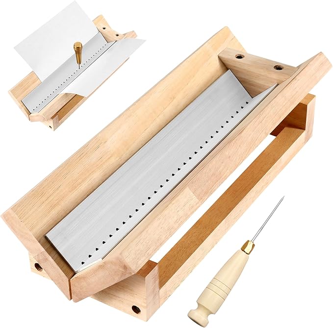 Bookbinding Punching Cradle with Aluminum Piercing Guide, with a Wooden-Handled Awl, Signature Punching Tool Set for Bookbinding Kit, for Book DIY Crafts, Polished Smooth Surface, Easy to Use Guide