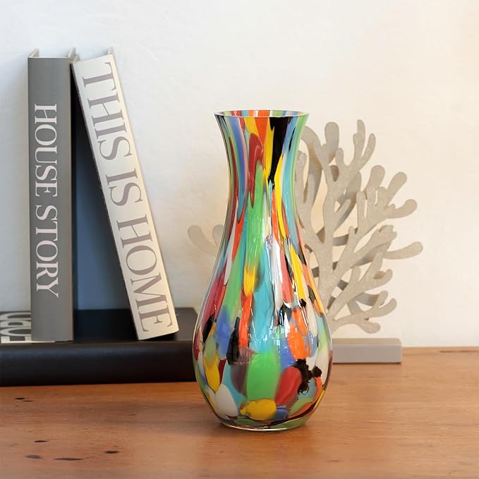 Ca D Oro Colored Glass Vase Confetti Effect Hand Blown Murano-Style Art Glass for Flower, Room Decoration and Centerpiece - Model Nº 83