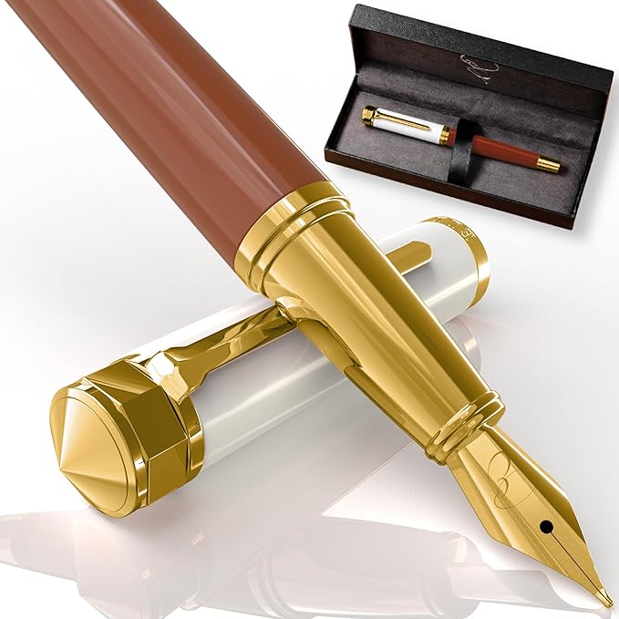 Ellington Pens Luxury Fountain Pen Set - Extra Fine Nib - Includes 3 Ink Cartridges, Refillable Ink Converter, Gift Box - Fountain Pens For Writing, Calligraphy, Journaling, Sketching (Ivory Suede)