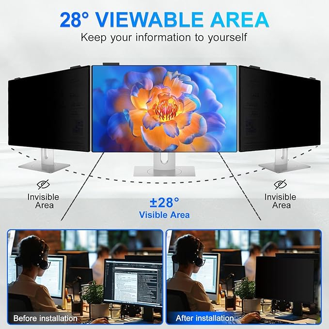 GUDTEKE Magnetic 27 Inch Privacy Screen for Computer Monitor 16:9 Aspect Ratio, Hanging Removable Anti-Blue/Glare Protector Film, Anti Spy Desktop Security Private Filter 27in
