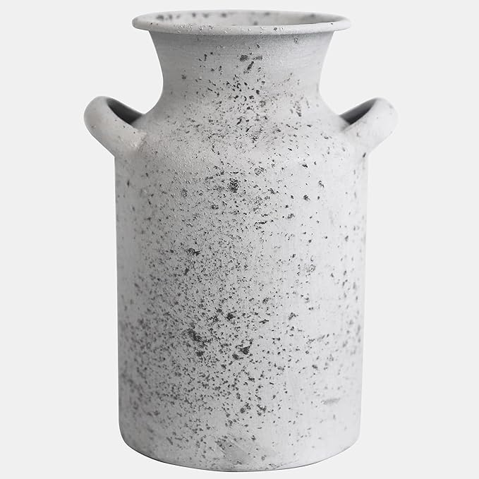 Rustic Vintage Metal Flower Vase for Decor Milk Jug Small Vases for Flowers Kitchen Decorations, Cylindrical,Perfect for Kitchen, Dining Room, Living Room,Housewarming Gift,White