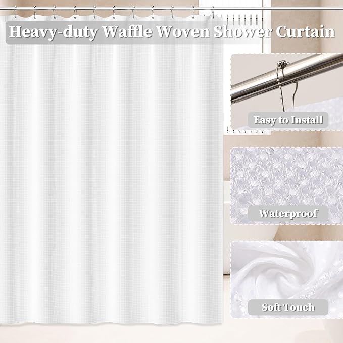 Bathroom Accessories Set, 25PCS Wicker Bathroom Accessory Set with Shower Curtain, Bath Mat, Soap Dispenser, Handwoven Trash Can & Rattan Tissue Box (White, Bath Set+Shower Curtain+Rugs)