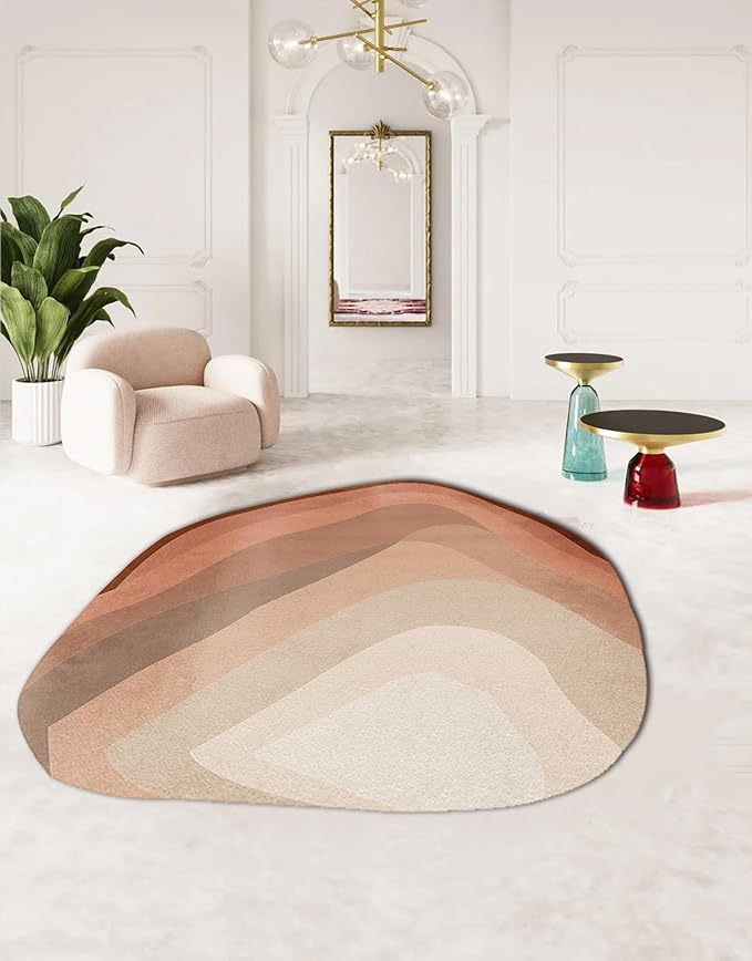 Ombre Brown Beige Organic Shaped Rug 7x9 Modern Abstract Washable Irregular Large Rugs for Living Room Bedroom Meetingroom Low Pile Fluffy Area Rug Nordic Boho Home Office Guestroom Floor Carpet