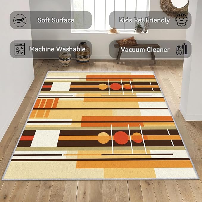 Contemporary Geometric Throw Rug 2x3, Washable Retro Rugs for Entryway Bedroom Kitchen, Mid Century Modern Area Rug for Home Decor, Non Slip Backing Indoor Floor Mat Carpet with Gripper