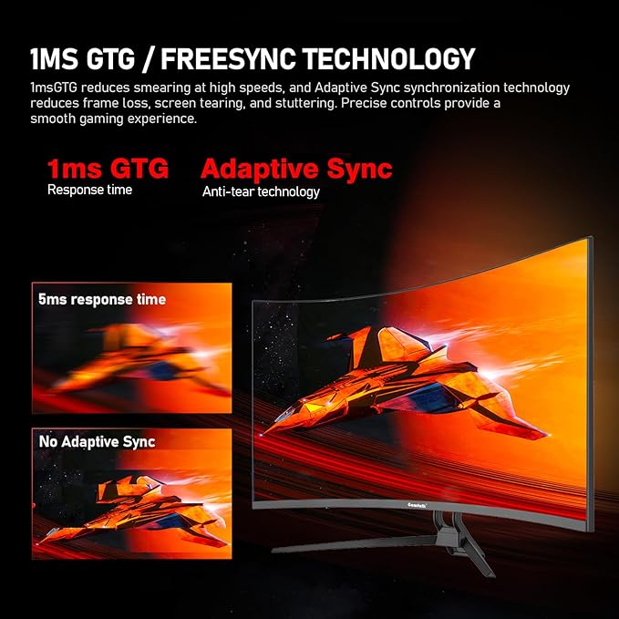 Gawfolk 32-inch 4K Ultra HD Curved 1500R Computer Monitor, 160Hz Gaming Screen, 1ms, Adaptive Sync, 128% sRGB, 178° Wide Viewing Angle, HDMI 2.1, DisplayPort, Compatible with 75*75MM Wall Mount-Black