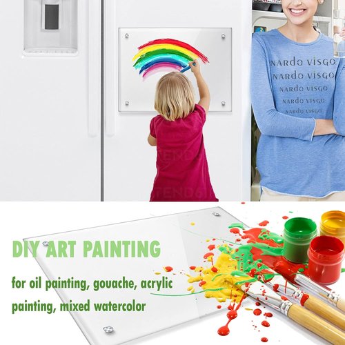 Magnetic Acrylic Note Board by [Brand Name] - Clear Dry Erase Refrigerator Board | 15”x11” with 4 Markers