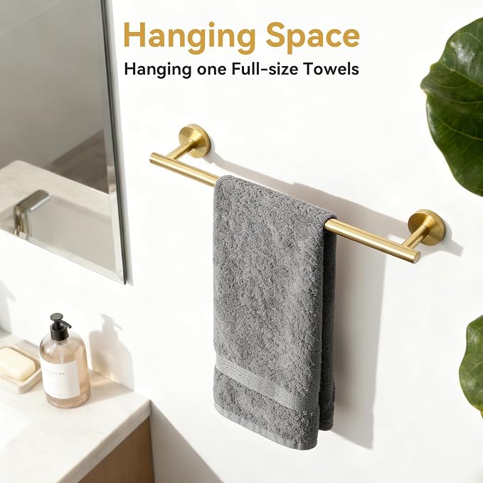 Brushed Gold Towel Bar, 18 Inch Bathroom Towel Rack (Total Length 20-Inch), Towel Holder Wall Mounted, Thicken SUS304 Stainless Steel Towel Rod Modern Home Decor