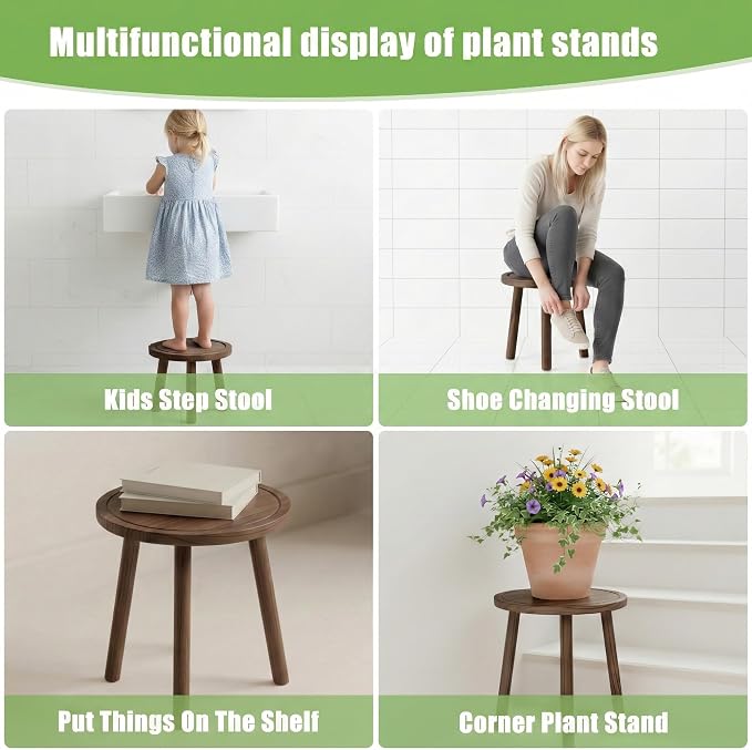 Wood Plant Stands Indoor, 3-Pack Single Plant Stand for 6-12 Inch Pots, Mid-Century Modern Plant Stool, Tall Wooden Plant Stand for Large Plants Perfect Fit for Living Room, Balcony, Office(Dark Brown)