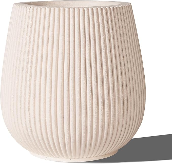 16 Inch Handmade Concrete Outdoor Planter - Classic Striped Design | Fiberglass & Composite Material | Durable for Commercial & Home Decor