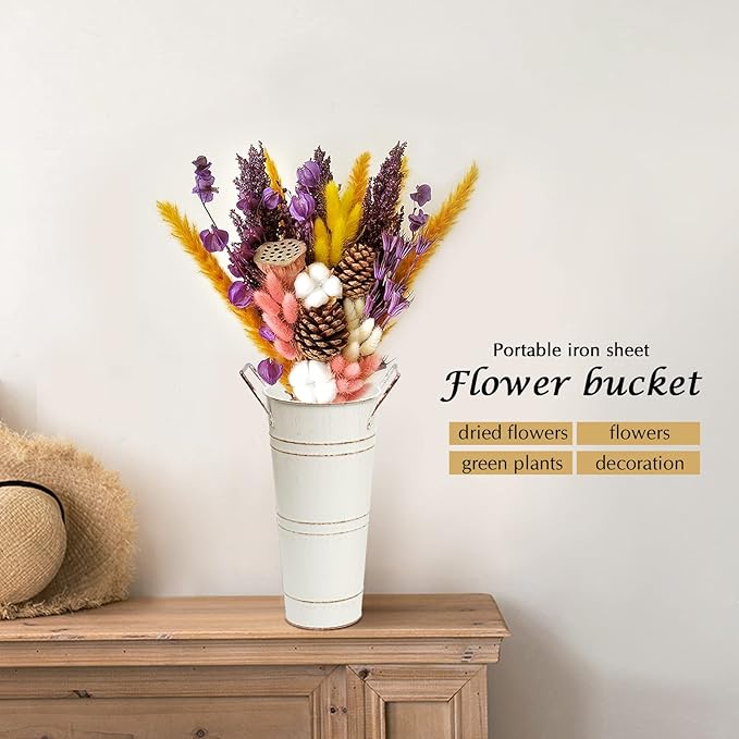 Notakia Galvanized Metal Vases Farmhouse French Flower Bucket Vases for Cut Flowers for Home Decor and Wedding Table Centerpiece Decorations (Beige 4Pcs)