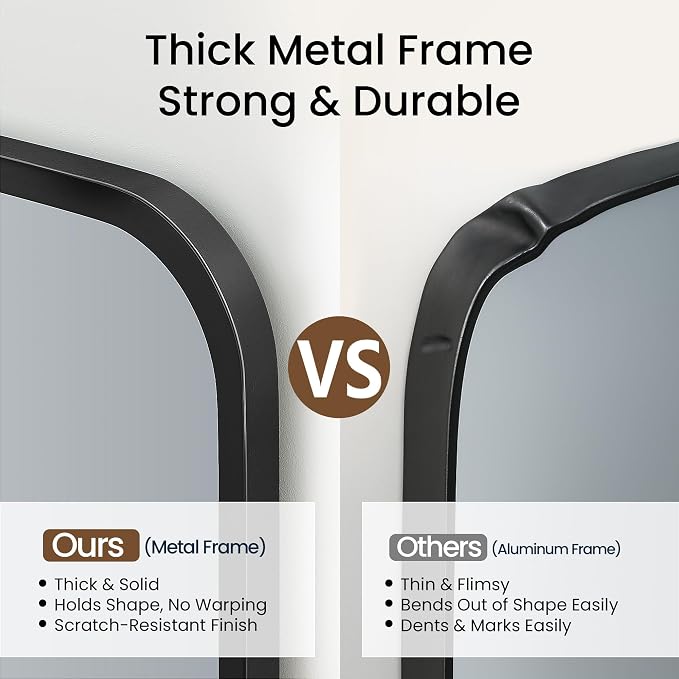 30x48 Inch Oversized Matte Black Bathroom Vanity Mirrors | Flush Mount Deep Set Metal Wall Mirror for Over Sink | HD Shatterproof Glass, Rustproof | 1 Pack