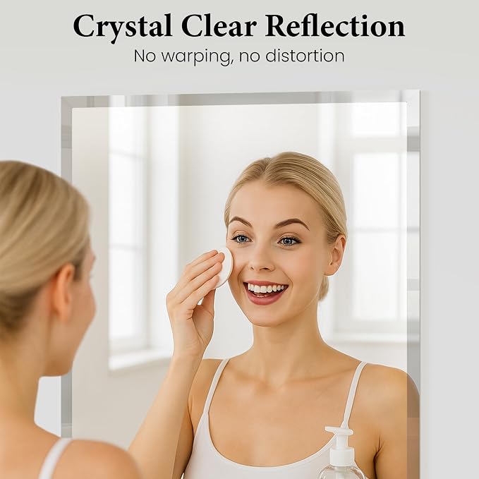 24 x 36 Inch Large Rectangular Bathroom Mirror, Frameless Beveled Vanity Mirror for Over Sink, Solid-Backed 2-Way Wall Mirror for Master Bath