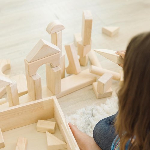 Melissa & Doug Building Blocks Set - 60-Piece Solid-Wood Stacking Toys with Storage Tray | Preschool Learning Fun for Ages 3+