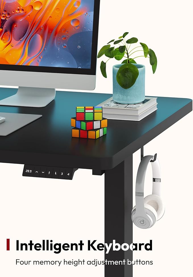 SANODESK Electric Standing Desk 60 x 24 Inches Whole-Piece Desktop Height Adjustable Stand Up Desk w/6-Button Controller Ergonomic Computer Desk for Home Office, Black Frame + Black Tabletop