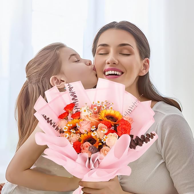 DEWJDFSC 20 Sheets Flower Wrapping Paper,Waterproof Floral Korean Bouquet Wrapping Paper, Florist Supplies, Suitable for Flowers Gift Packaging (Pink-3)