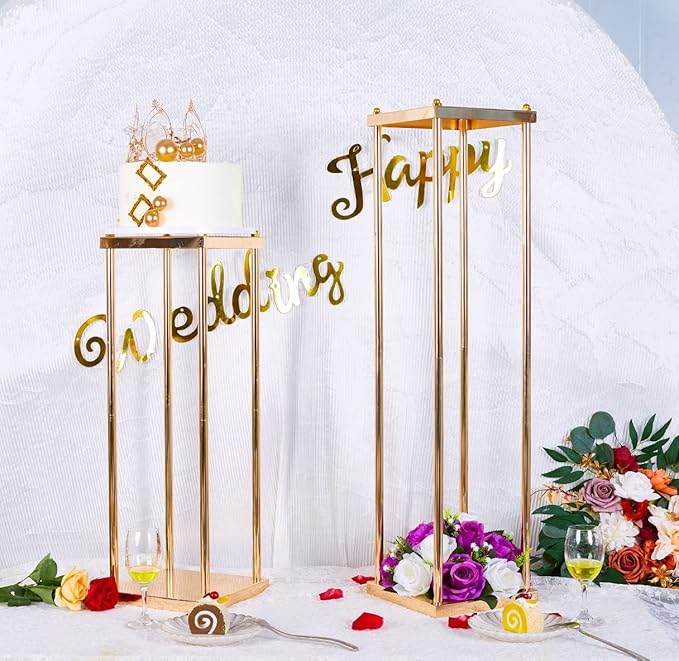 Set of 2 Wedding Centerpieces Geometric High Gold Vases - 31.5" Artificial Flower Display Stand for Wedding Christmas Carnival Party Dinner Event Hotel Home Decor Arrangement