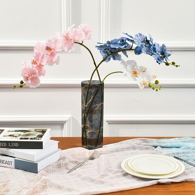 xmyzcd Black Gold Marble Vase Cylinder Vases Clear Plastic Flower Vase Easy to Clean for Centerpieces Homes, Offices, Kitchens