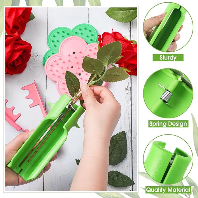 Lasnten 4 Pcs Rose Thorn Stripper Tool Thorn Remover Rose Cleaner Tool to Remove Leafs Thorns for Christmas Wedding Home Flower Shop DIY Florist Gardening Making Floral Arrangement(Green and Pink)