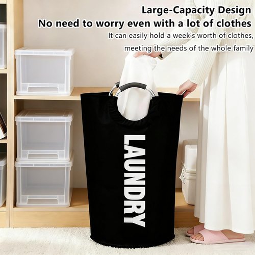 Skiennix 90L Foldable Laundry Basket - Portable Design for Easy Carrying | Ideal for Bathrooms & Travel - Black