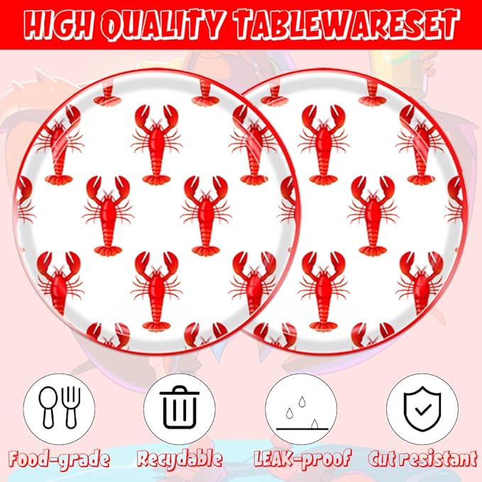 40Pcs Crawfish Boil Party Supplies Lobster Birthday Decorations Disposable Paper Plates and Napkins Set Seafood Boil Party Supplies for Birthday Baby Shower Dccorations