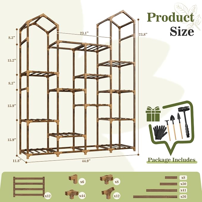 EnHomee Plant Stand Indoor Plant Stands Outdoor Tall Plant Shelf for 15-21 Pots Corner Tiered Plants Stands for Multiple Plants Wood Hanging Plants Holder for Garden Balcony Patio Window Porch
