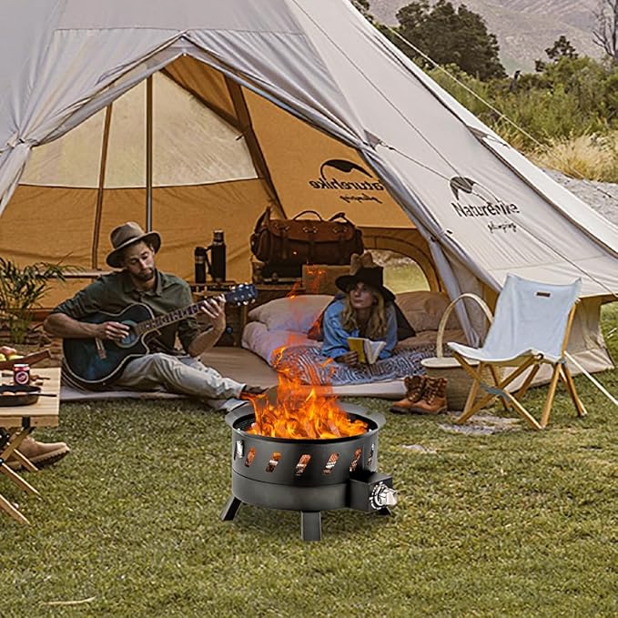 EcoNook 17.3 inch Portable Propane Fire Pits, Gas Fire Pit Bowl for Outside with Lid & Handle, Smokeless Gas Firebowl,Propane Firepit for Camping, Patio, Yard, Garden