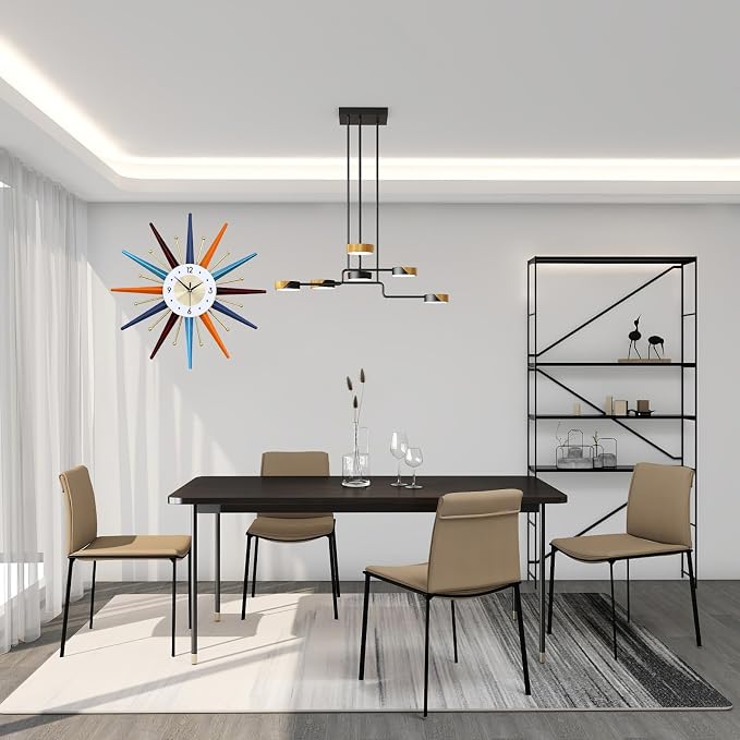Large Wall Clock 22 Inch Mid Century Wall Clock Starburst Clock Non-Ticking Battery Operated Modern Home Decorations for Living Room Bedroom Kitchen Office,Wall Watch