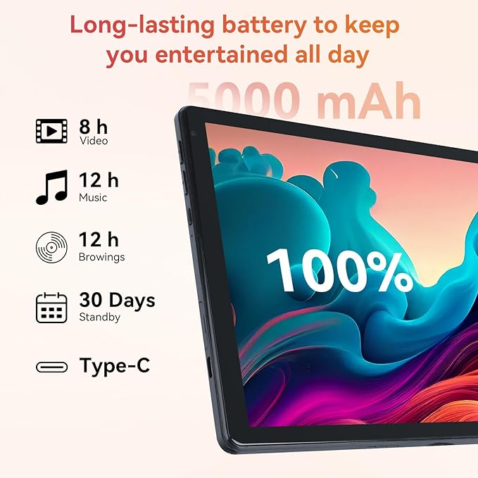 URAO Tablet,10.1" Android 15 Tablet with Octa-core Processor 24GB RAM 128GB ROM HD IPS Touchscreen 8H Battery, Wi-Fi 6, BT 5.0, Dual Camera, Android Tablets