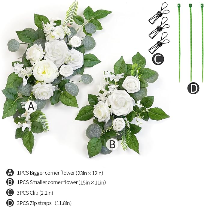WEIERYUE(Pack of 2 Artificial Flowers Decorations, Wedding Flowers, Wedding, Banquet, Party, Reception Entrance Welcome Sign and Background Decoration(White)