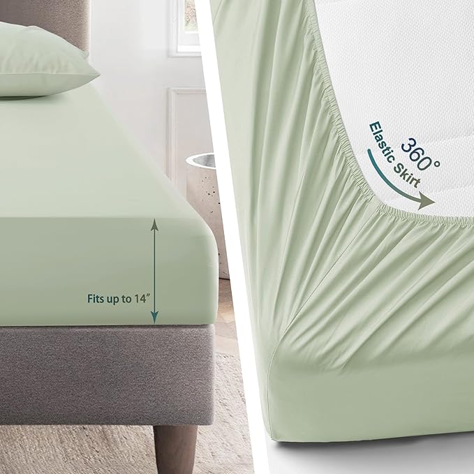 Oli Anderson King Comforter Set, 7 Pieces Light Green Floral Seersucker Bed Comforter, Patchwork Reversible Bed in a Bag with Comforter, Sheets, Pillowcases & Shams (Light Green, King)