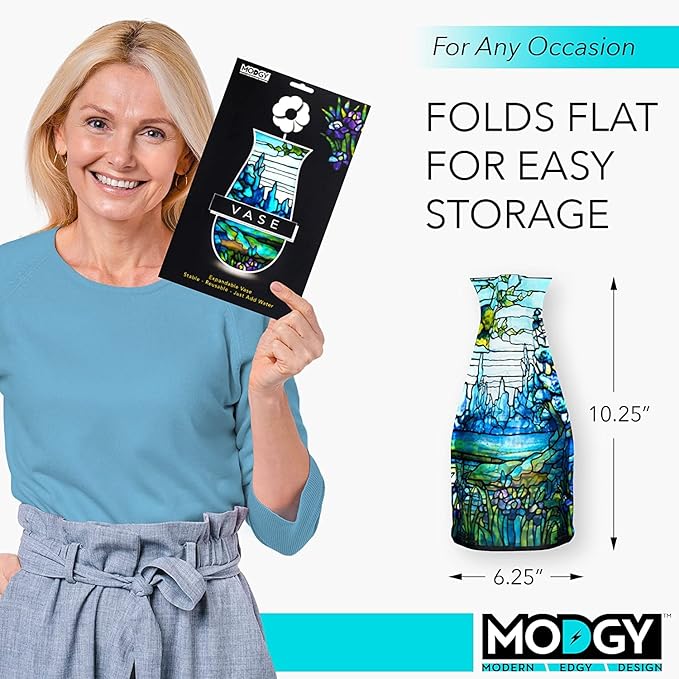 MODGY Expandable Flower Vase Plastic Decorative Modern Vases for Flowers Centerpieces Dining Table Decor Living Room Bathroom Wedding Office, Tiffany - Iris