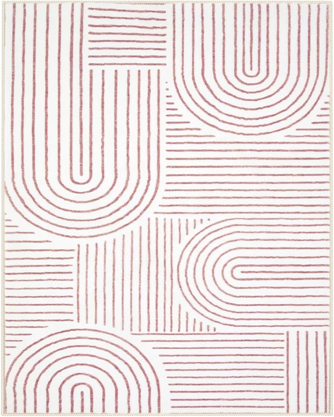 Lahome Abstract 8x10 Area Rugs, Soft Washable Rugs 8x10 Living Room Pink Rugs for Bedroom Dining Room, Ultra-Thin Carpet for Office Dining Room Darrell (8x10ft,Pink/White)