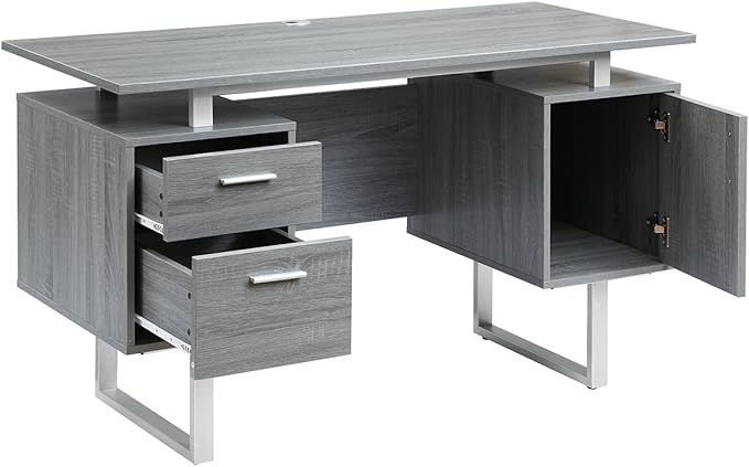 Techni Mobili Modern Office Desk with Storage, Gray