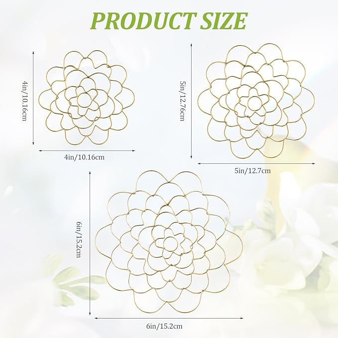 Flower Arrangement Holder Set 3Pcs - Stainless Steel Floral Grid Organizer - Wire Frog Insert for Vases Bouquets DIY Home Decor (Gold)