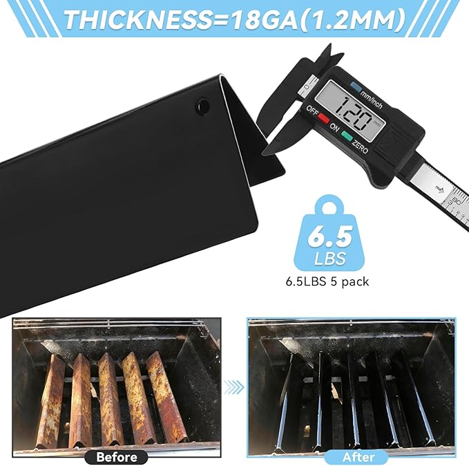 17.5" Flavorizer Bars for Weber Genesis 300 Series Grills with Front Control Knob, Replacement for Genesis E310 S310 E320 S320 E330 S330 Porcelain Enameled Steel Heat Plates for 7620, 5 Pack