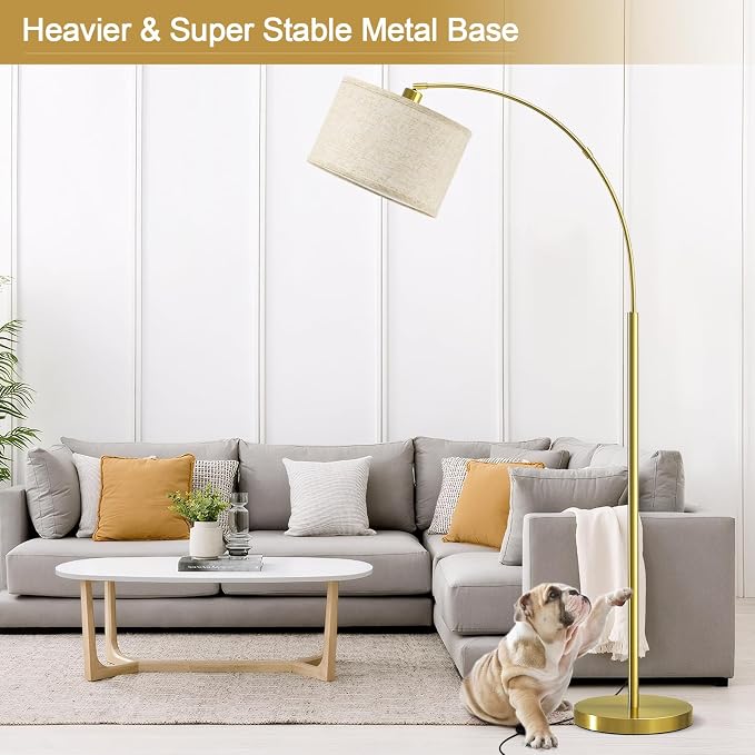 Luvkczc Arc Floor Lamp, 71" Tall Standing Lamp with On/Off Foot Switch, Gold Floor Lamp for Living Room with Adjustable Drum Lampshade, Over Couch Arched Reading Light for Reading, Bedroom, Office