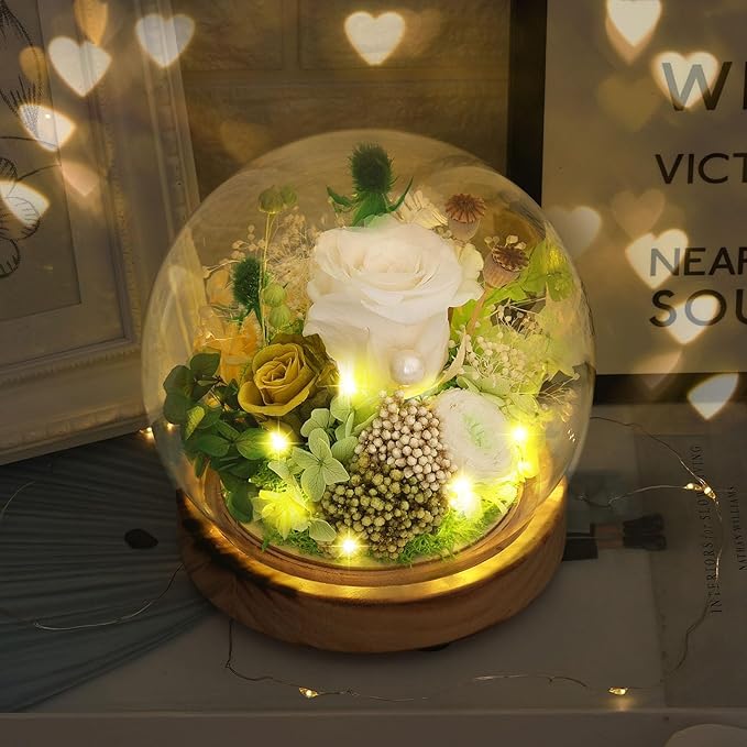 Preserved Flowers, Unique Rose flower Gifts Preserved Flower Gifts in Glass Dome for Women, Mom, Girlfriend and wife,Home Decor Gifts for Birthday, Mother’s Day, Anniversary, Christmas, Wedding.
