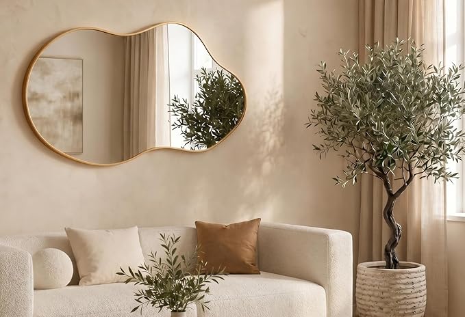 Irregular Wall Mirror 20×36 Inch Wall Mirrors Decorative Gold Modern Asymmetrical Abstract Mirror for Bathroom Bedroom Living Room Entryway Hallway