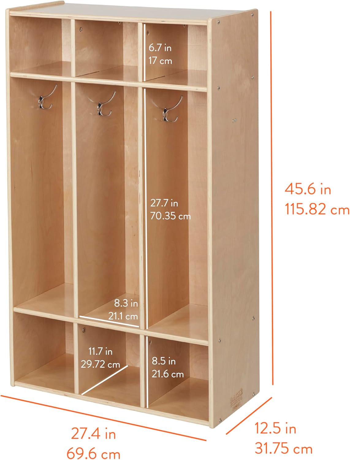 Sleekline 3-Section Coat Locker - Stylish Kids Storage Furniture in Natural Finish
