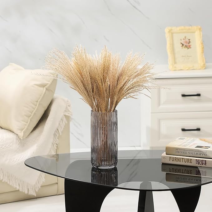 Ribbed Glass Vase, Flower Vases for Bouquet, Black Glass Vases for Flowers, Modern Ribbed Vase for Living Room, Bathroom, Dining Table, Office, Wedding, Centerpieces, 8 Inches