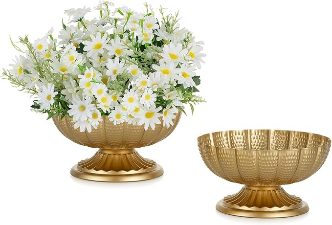NUPTIO Small Gold Vases for Centerpieces: Brass Compote Vases for Flowers - Metal Pedestal Bowl Decor for Wedding Table Home Set of 2