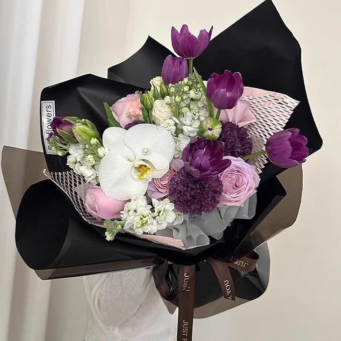 Banxidi Simple Solid Color Waterproof Floral Wrapping Paper 1 Roll Florist Supplies Waterproof Flower Bouquet Wrapping Paper Floral Supplies for Fresh Flowers,DIY Crafts, 22.8in x 49.2ft (Black)