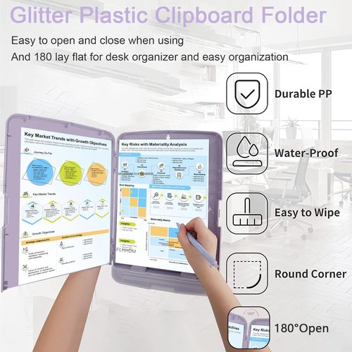 SFLHHDM Clipboard - A4 Storage Clipboard with Pen Holder & Low Profile Clip | Dusty Purple