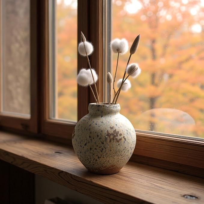 Ceramic Rustic Farmhouse Decor, Pottery Decorative Flower Vases, Boho Vase for Centerpieces,Office, Living Room, Dining Table, Entryway, Shelf, Mantel(Height 6 inch-Blue Ink)