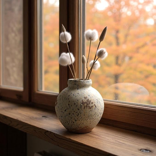 Ceramic Rustic Farmhouse Decor, Pottery Decorative Flower Vases, Boho Vase for Centerpieces,Office, Living Room, Dining Table, Entryway, Shelf, Mantel(Height 6 inch-Blue Ink)