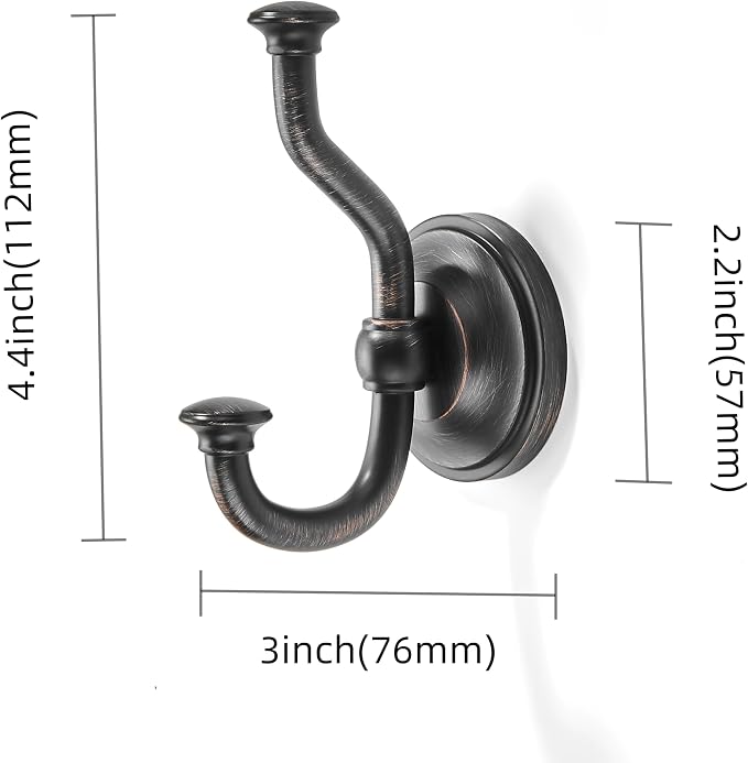 khtumeware 1 Pack 4-1/2 inch Zinc Alloy Oil Rubbed Bronze Large Coat Hooks Suitable for Tile, Wood Board, Glass Walls, Bathroom, Entrance Hall, Kitchen, Multi-Functional Venetian Robe Hooks